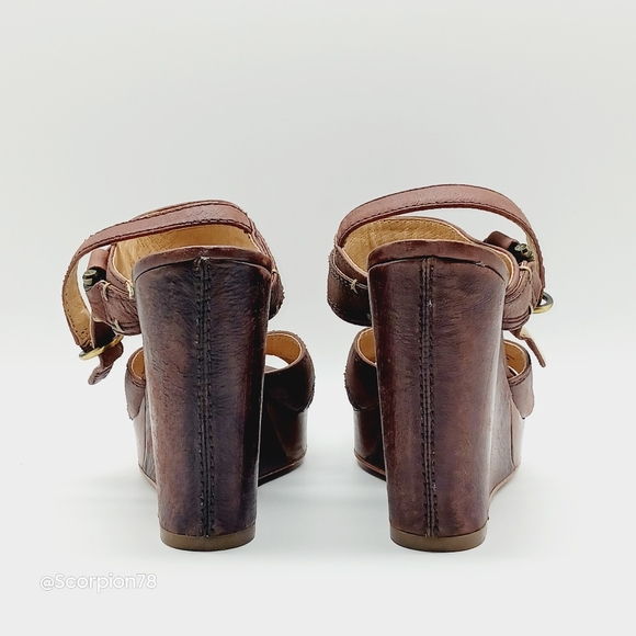 Frye Alexa Criss Cross Wedge Sandals in Brown Leather Size 7.5 for Women - Picture 4 of 7